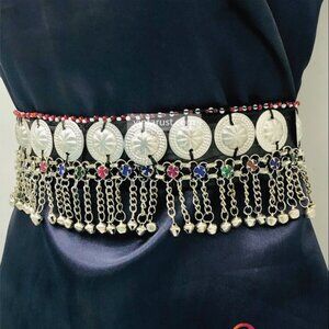 Tribal Belly Dance Belt With Dangling Bells, Handmade Kuchi Belly Belt, Tribal